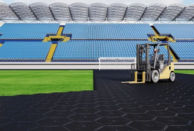 Bodenschutz Sportstadien, hochwertige Bodenplatten, mobile Bodenplatten,